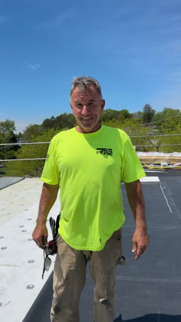 David Sampson, operations superintendent for RTG Solutions, overseeing the single ply roofing project at Christ the King Church in Pennsylvania.