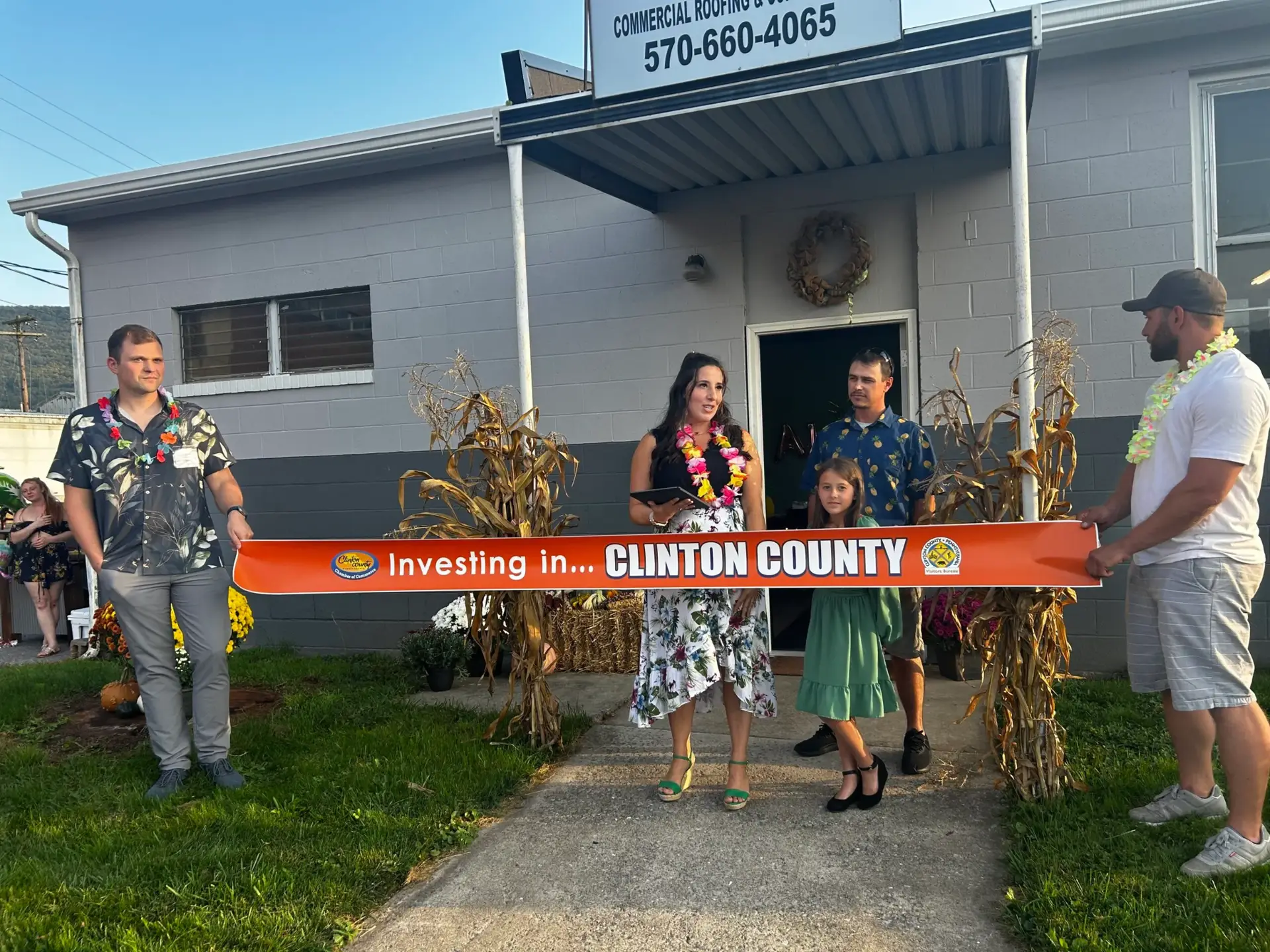 Hard Hats & Highlights | Commercial Roofing Contractors PA RTG Solutions ribbon cutting luau event celebrating one year of commercial roofing operations in Clinton County