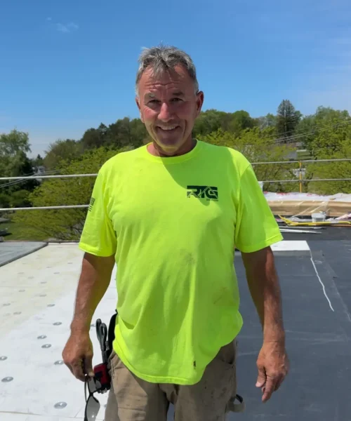 David Sampson, operations superintendent for RTG Solutions, overseeing the single ply roofing project at Christ the King Church in Pennsylvania.