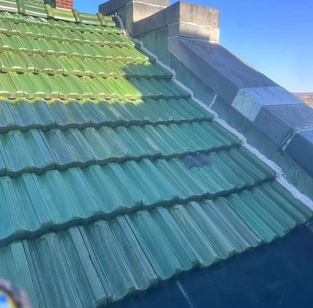 Tile Roof Preservation – Central Pennsylvania RTG Solutions preserving a 115-year-old historic green tile roof with expert slate and tile repair services in Pennsylvania.
