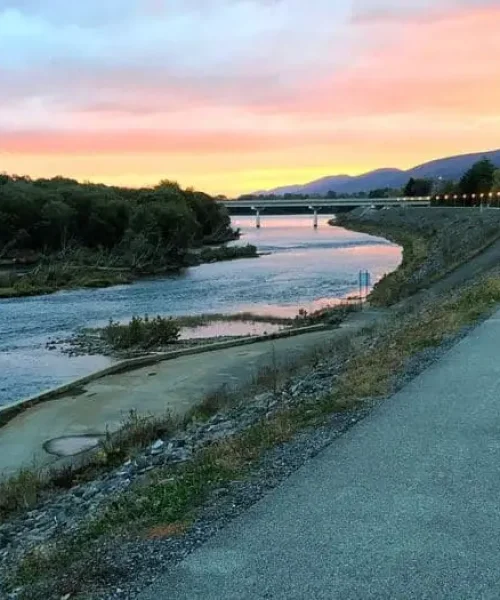 Sunset over the Lock Haven Levee Trail along the Susquehanna River.