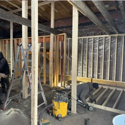 Maxwell Project Interior Framing Construction RTG Solutions crew performing interior framing during Maxwell Building renovation