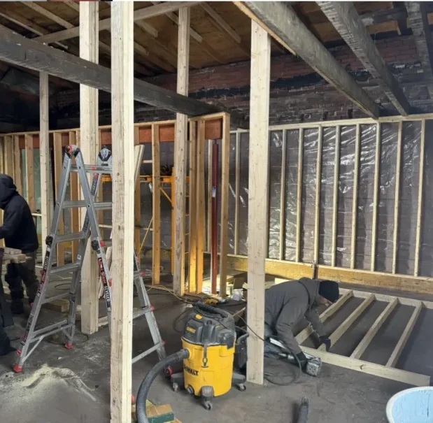 Maxwell Project Interior Framing Construction RTG Solutions crew performing interior framing during Maxwell Building renovation