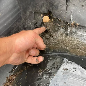 Commercial roof inspection corner water damage | RTG Solutions Roof corner inspection revealing water damage and seam separation