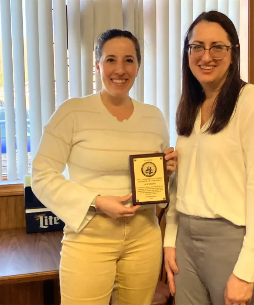 Sarah Getz the president of RTG Solutions recognized by Williamsport Lycoming Chamber of Commerce with 2025 new member plaque